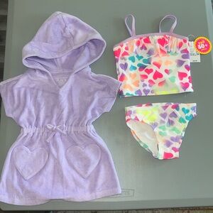 Children’s Place New 2 Piece Swimsuit with a Lavender Mathing Swimsuit Coverup